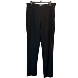 MAGASCHONI NEW YORK Black Pants w/ Leather Trim, Side Zipper Size 14 NWOT #0822